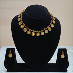 Floral Coin Motif Temple Necklace Set-DD10019