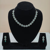 Aqua Oval Halo Necklace Set-DD10047