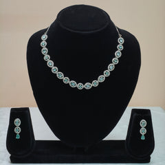 Aqua Oval Halo Necklace Set-DD10047
