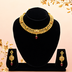 Floral Motif Temple Necklace Set-DD10023