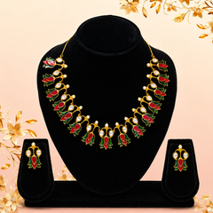Dual-Tone Leaf Motif Necklace Set-DD10025
