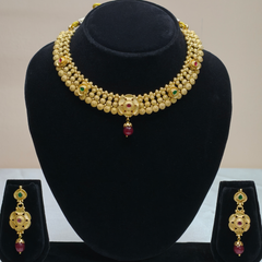 Floral Motif Temple Necklace Set-DD10023