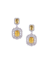 Rhodium plated AAA Cubic Zirconia Yellow Sapphire studded Statement Dangle Earring
