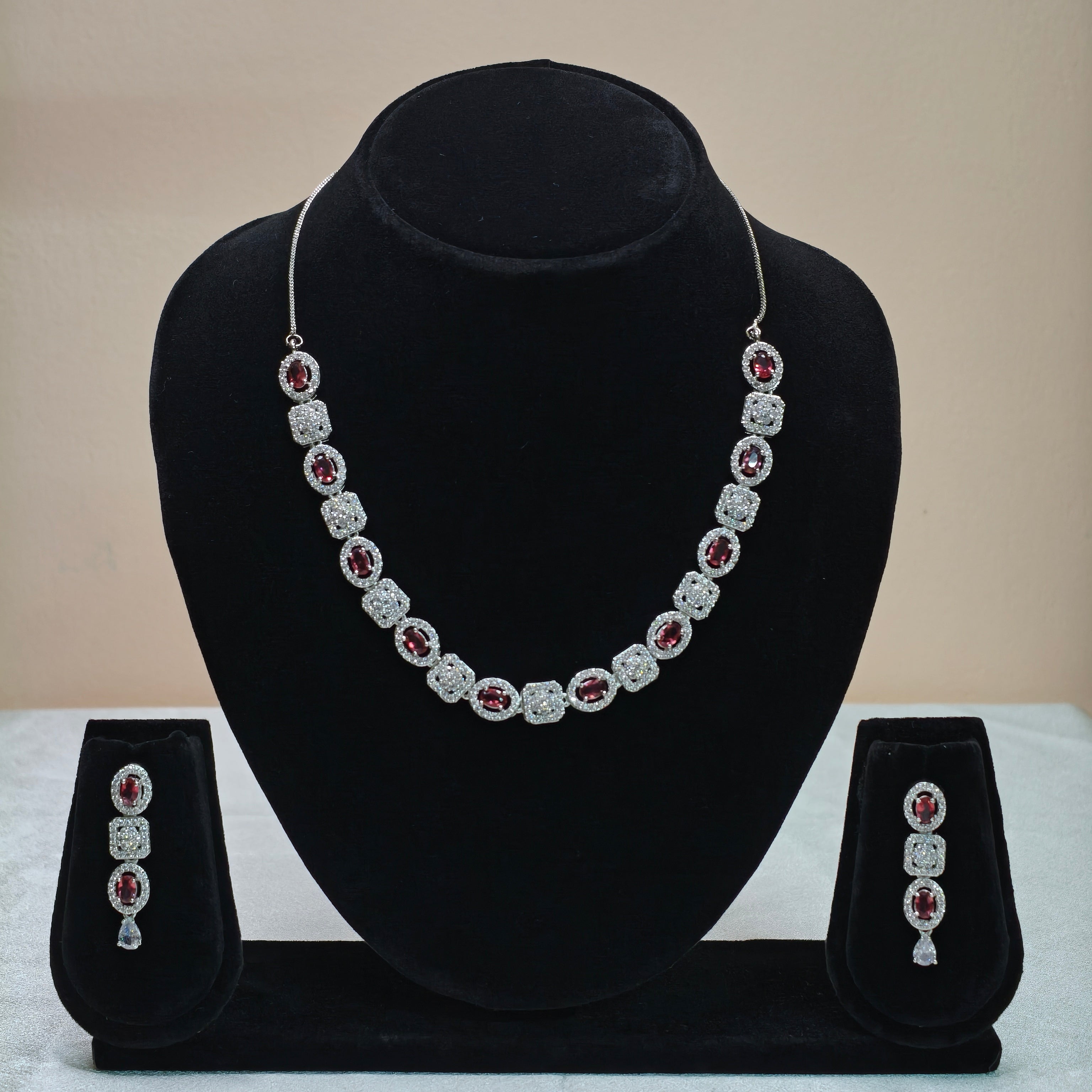 Blush Stone Diamond Necklace Set - DD10010