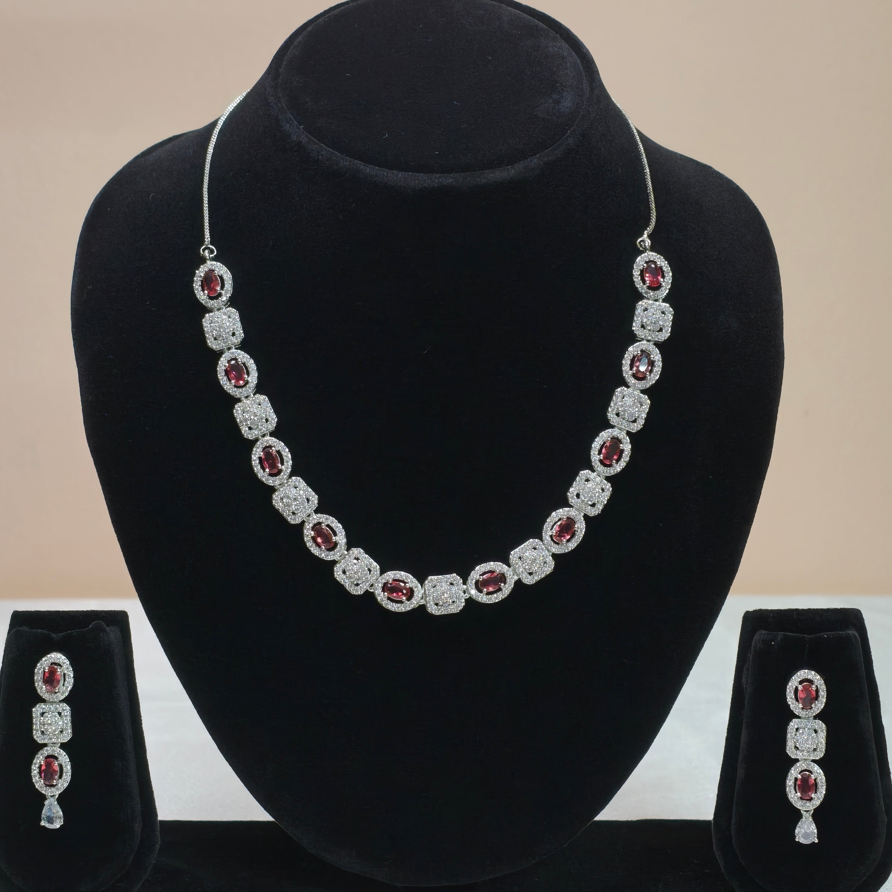 Blush Stone Diamond Necklace Set - DD10010