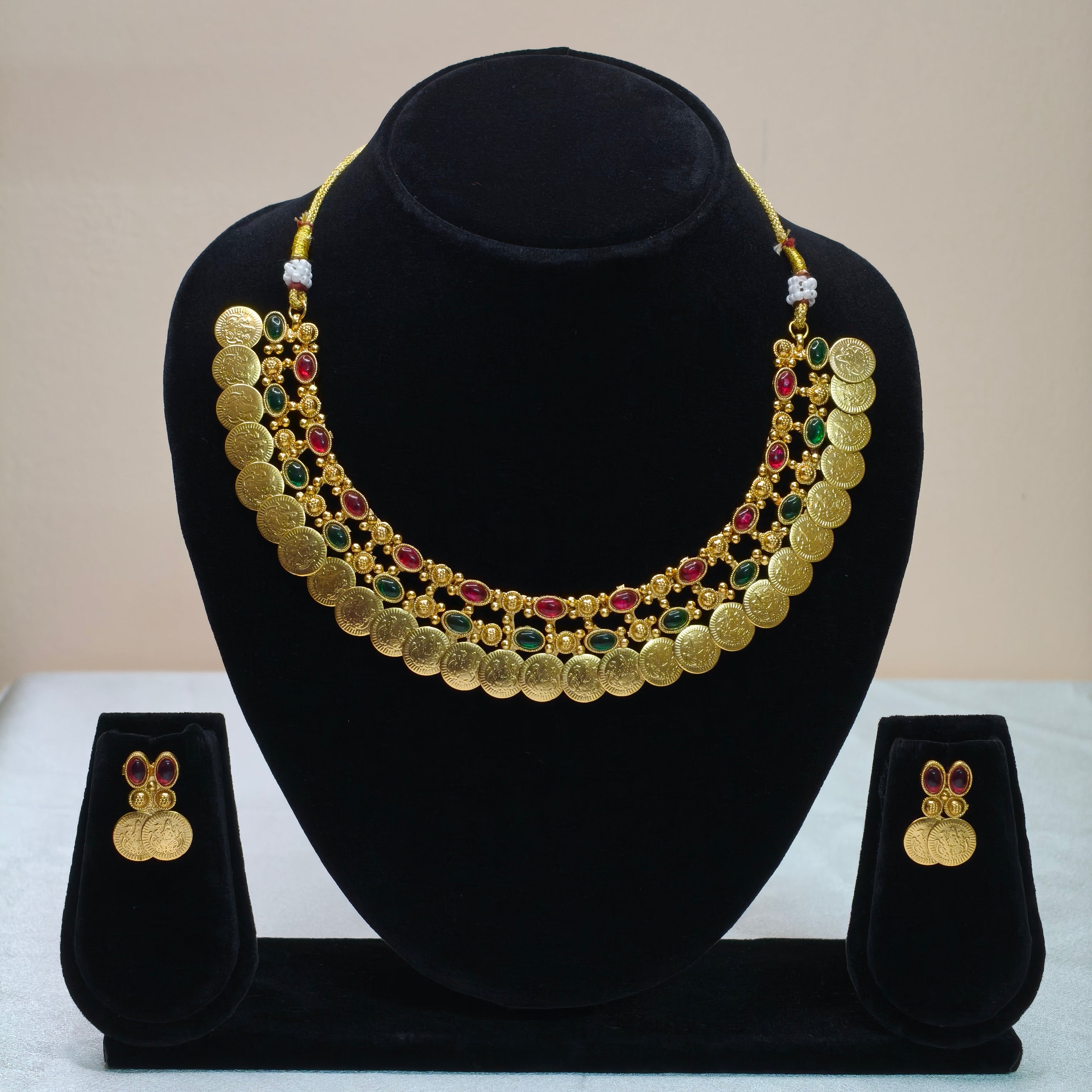 Traditional Coin & Stone Choker Necklace Set-DD10016