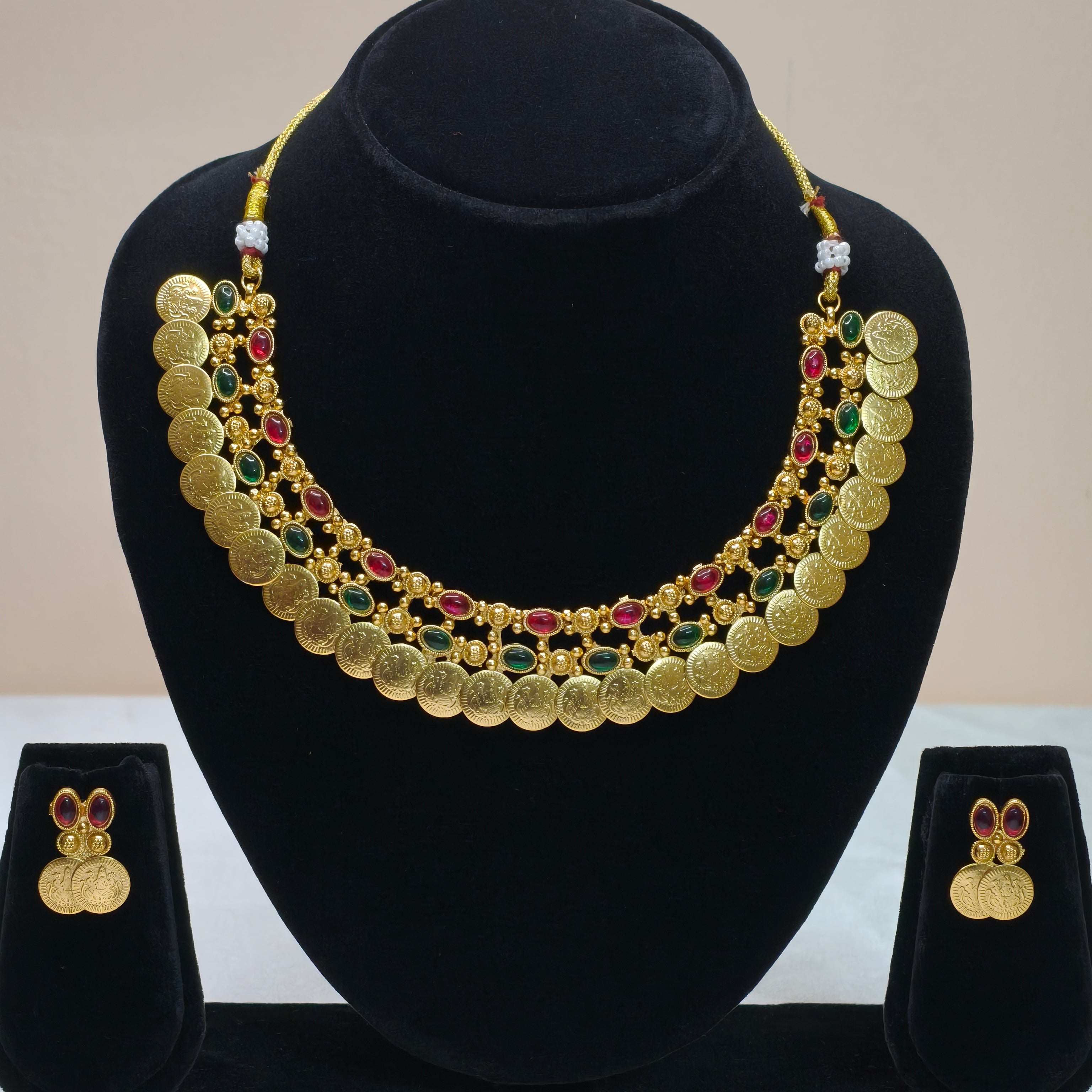 Traditional Coin & Stone Choker Necklace Set-DD10016