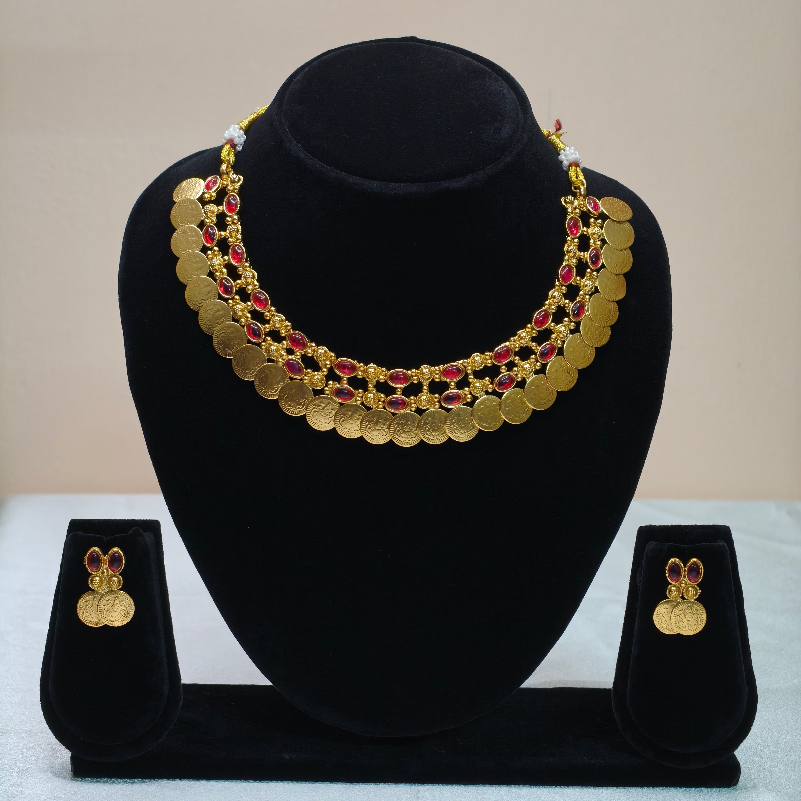 Traditional Coin & Stone Choker Necklace Set-DD10016