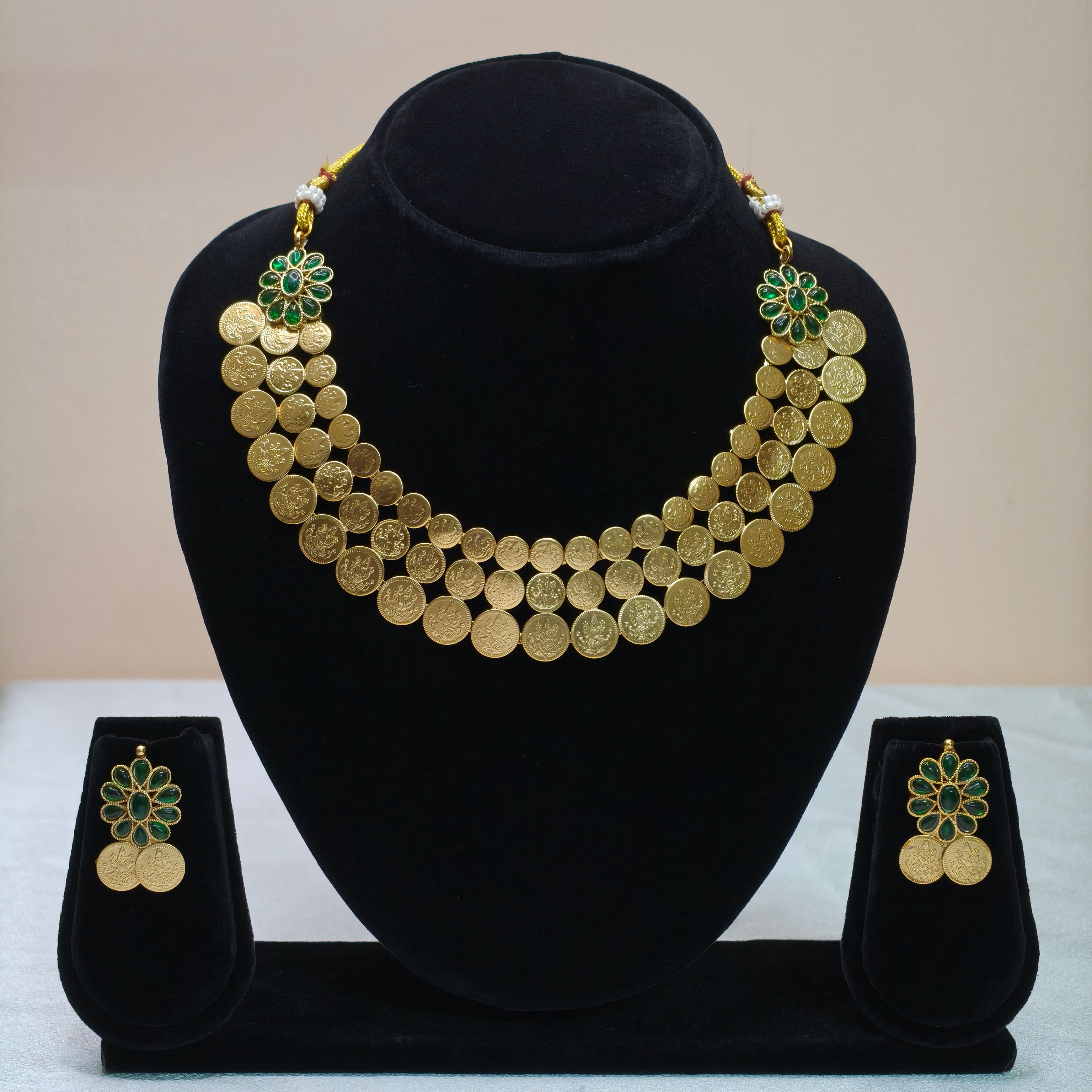 Traditional Coin Layered Temple Necklace Set-DD10017