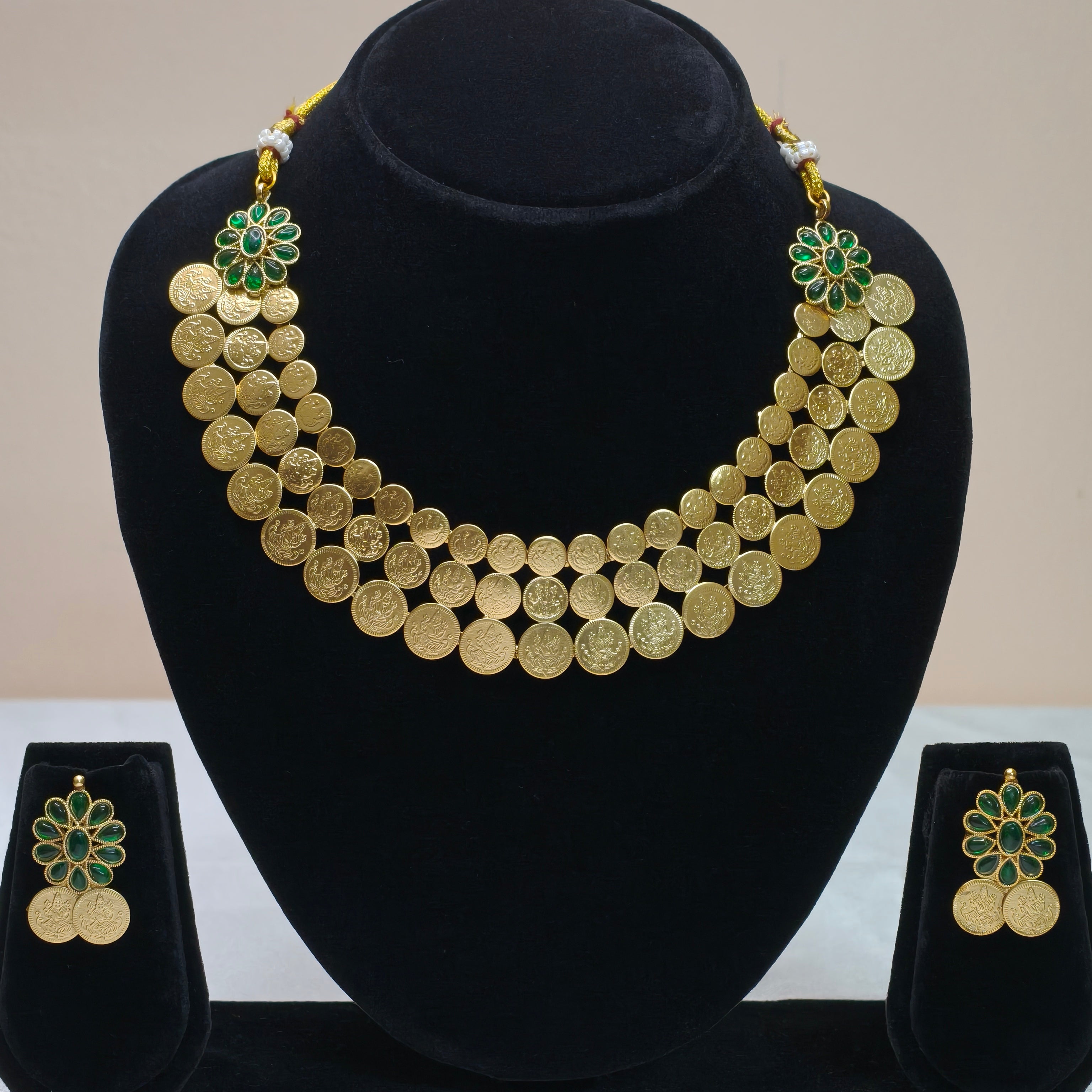 Traditional Coin Layered Temple Necklace Set-DD10017
