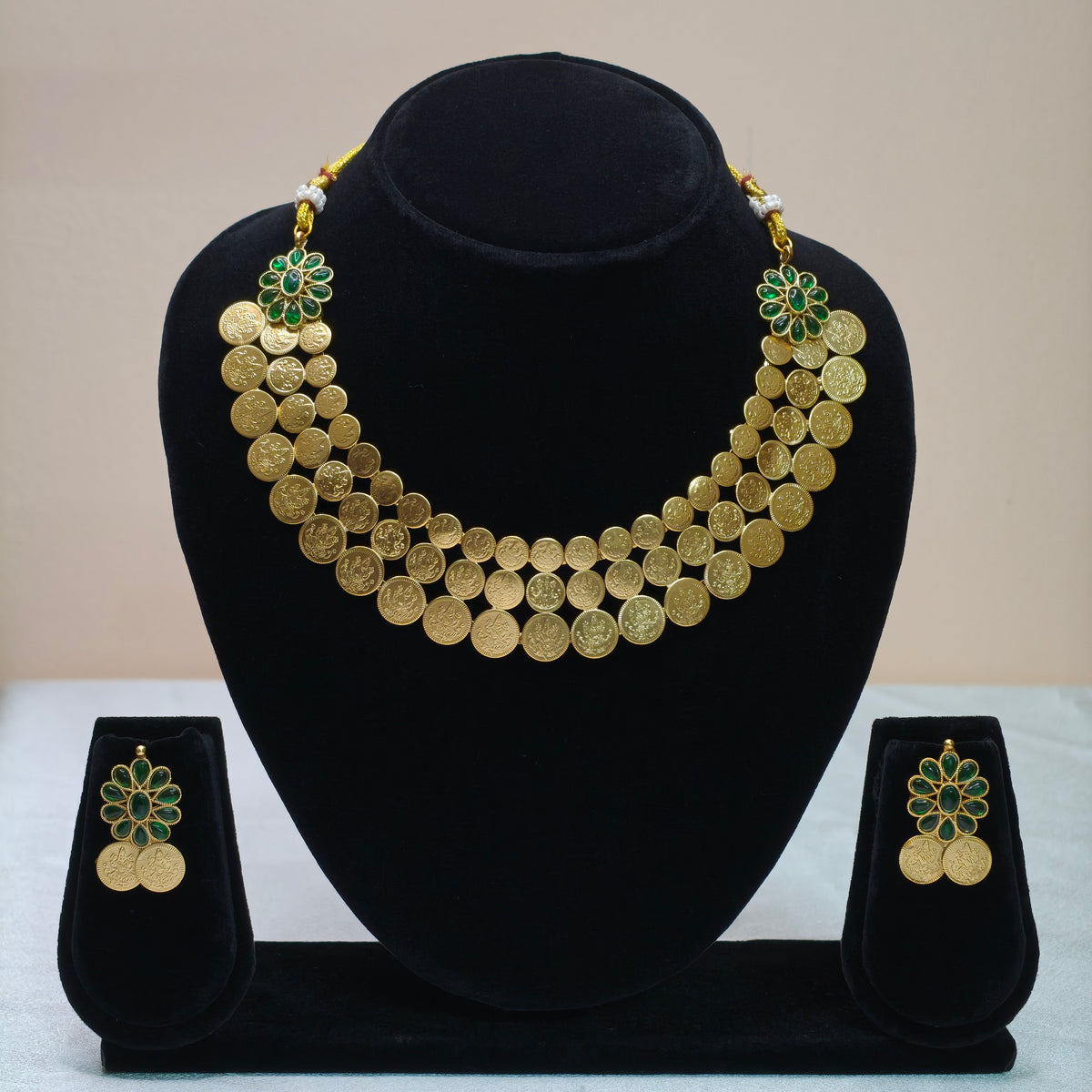 Traditional Coin Layered Temple Necklace Set-DD10017