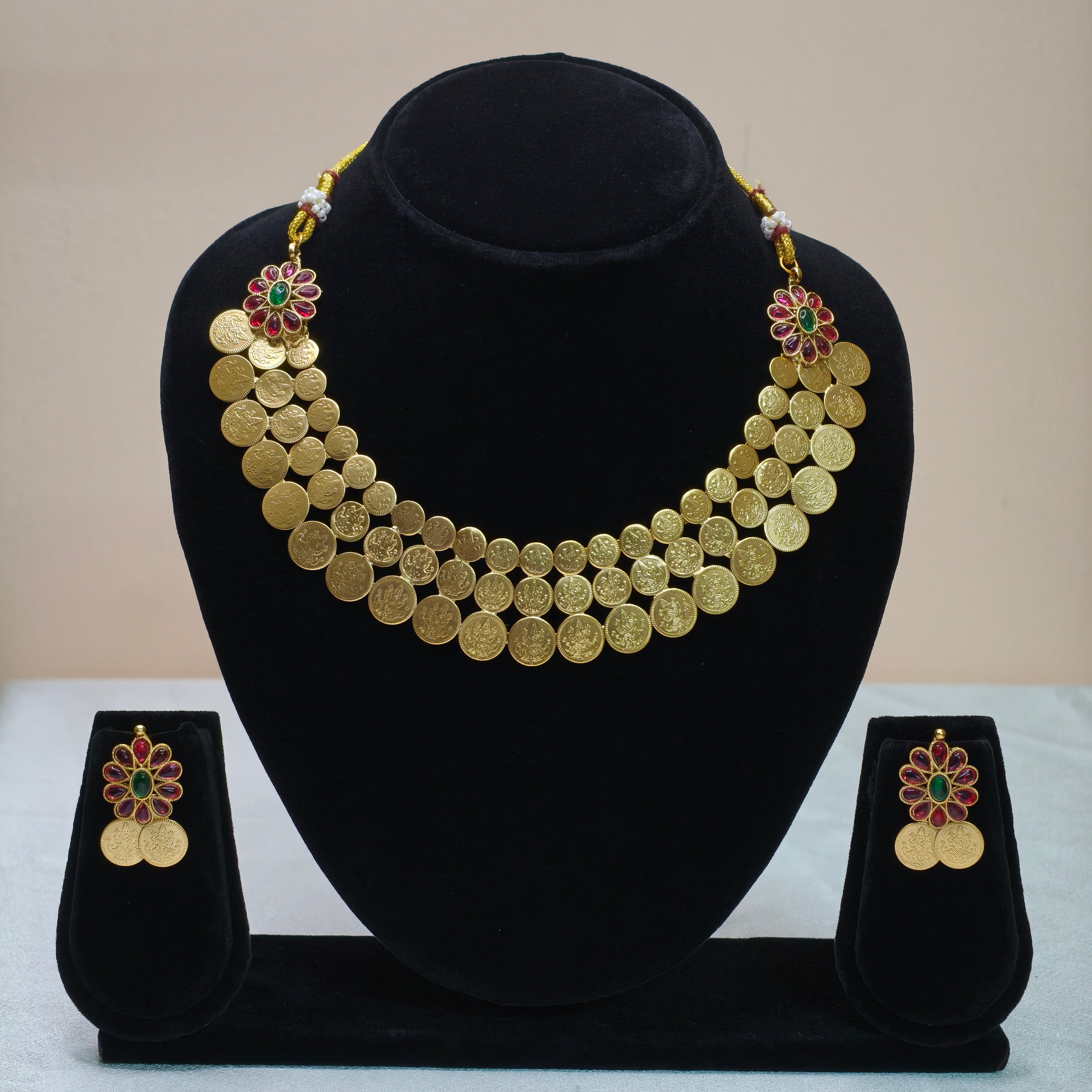 Traditional Coin Layered Temple Necklace Set-DD10017