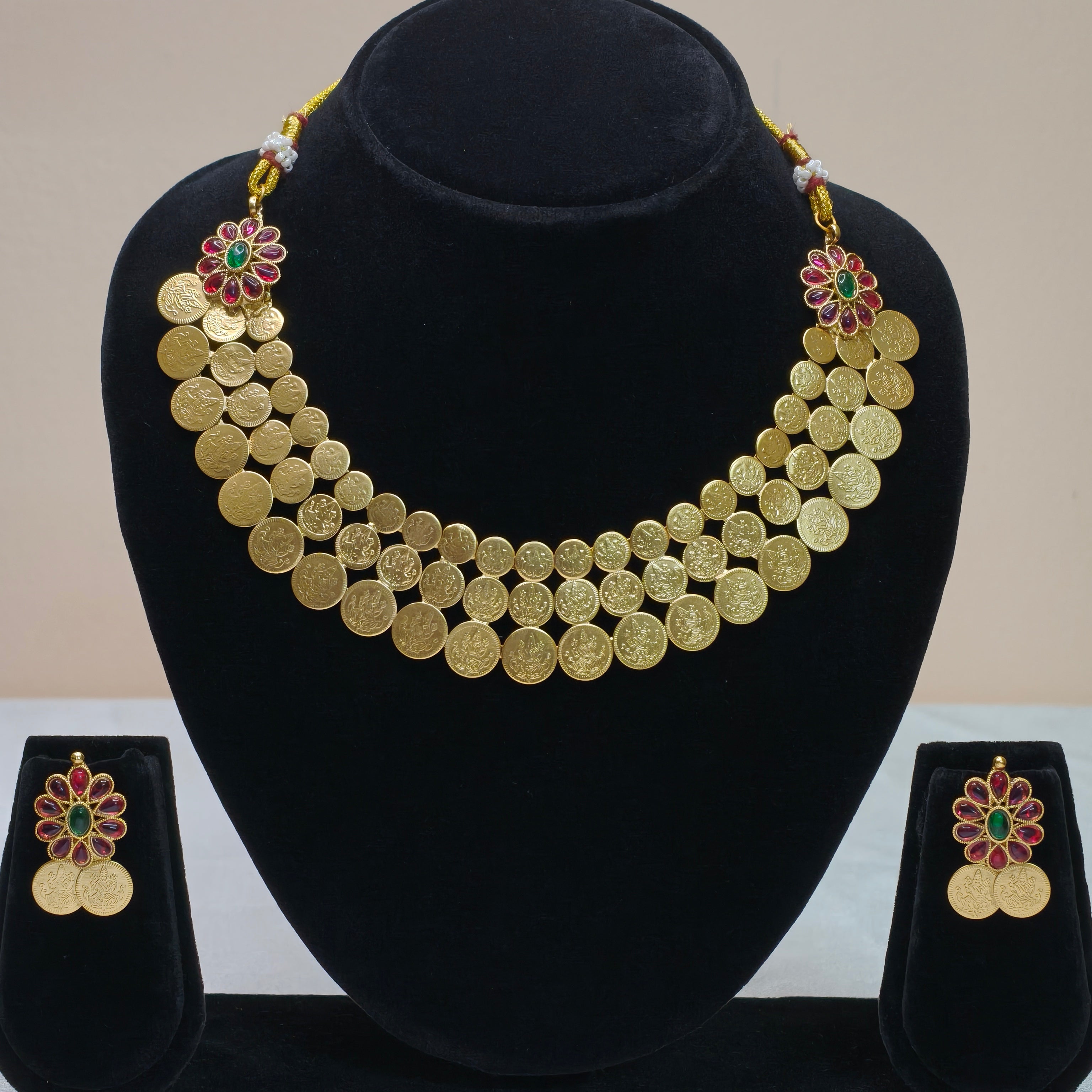 Traditional Coin Layered Temple Necklace Set-DD10017