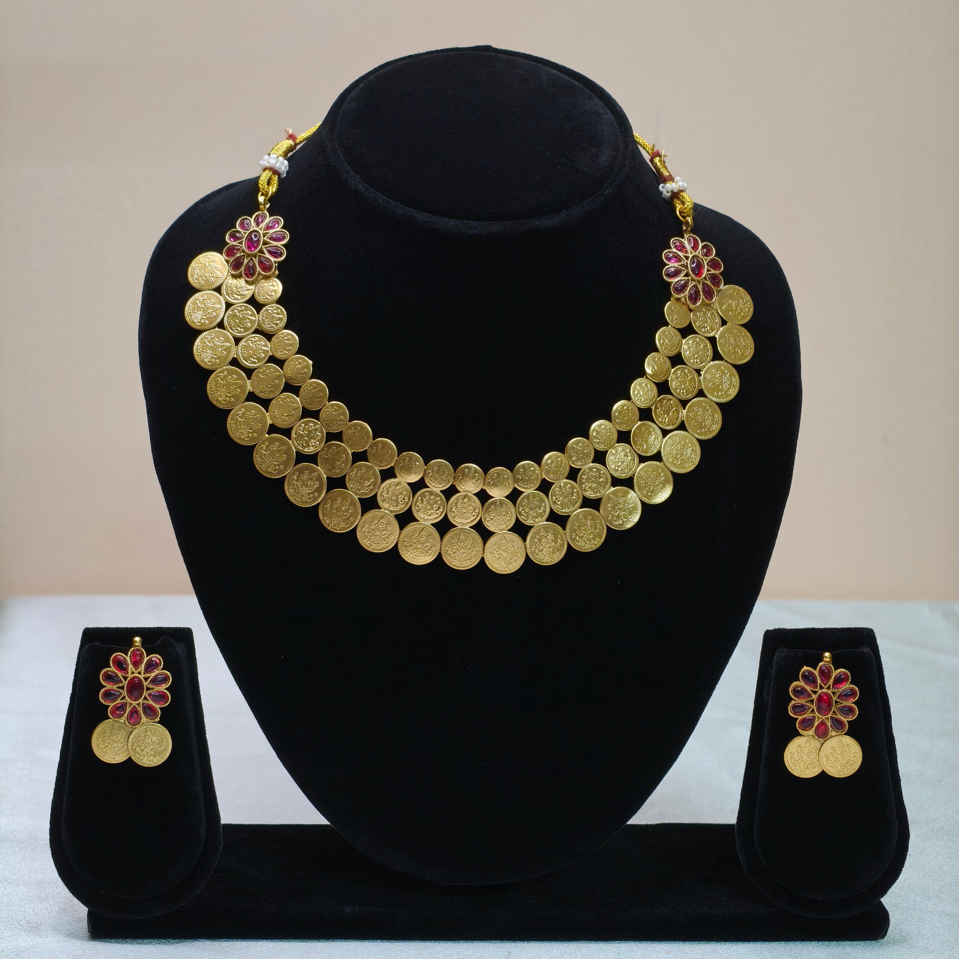 Traditional Coin Layered Temple Necklace Set-DD10017