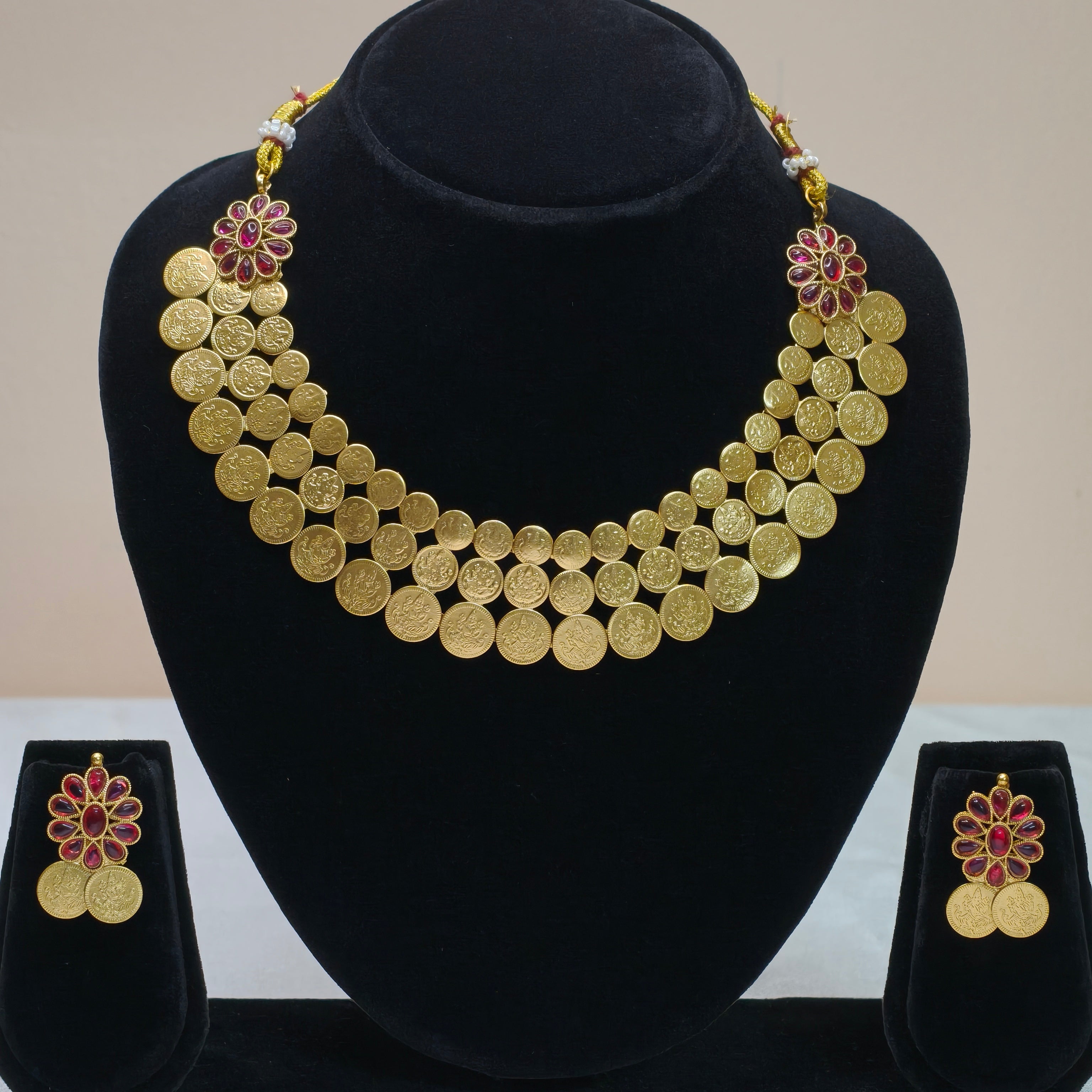 Traditional Coin Layered Temple Necklace Set-DD10017