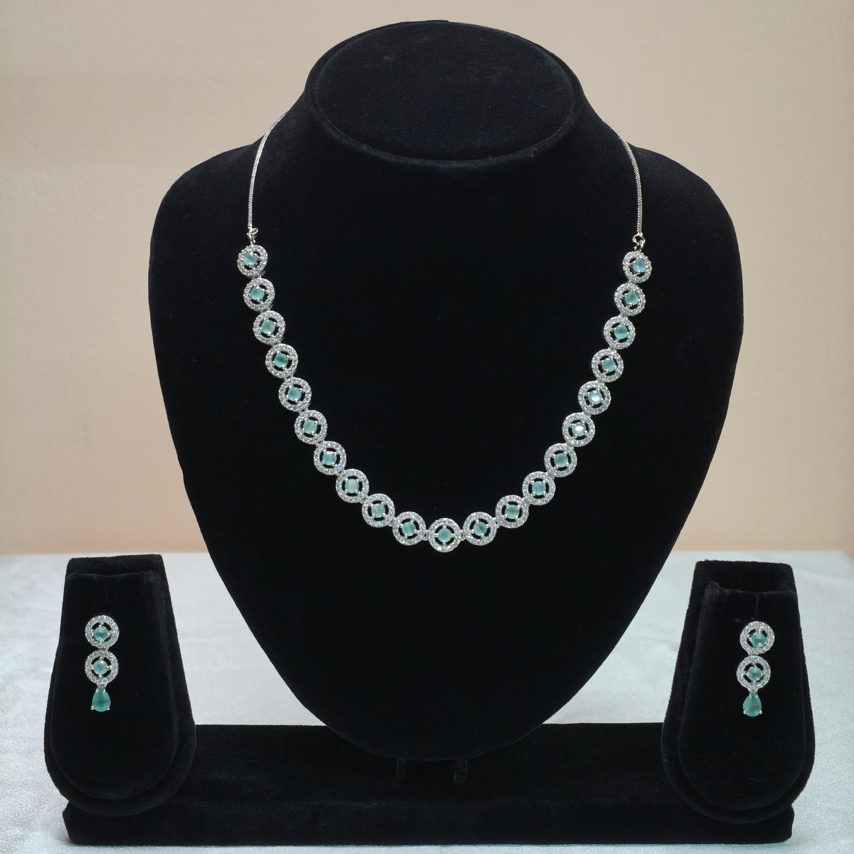 Mint Halo Circle Statement Necklace Set-DD10018