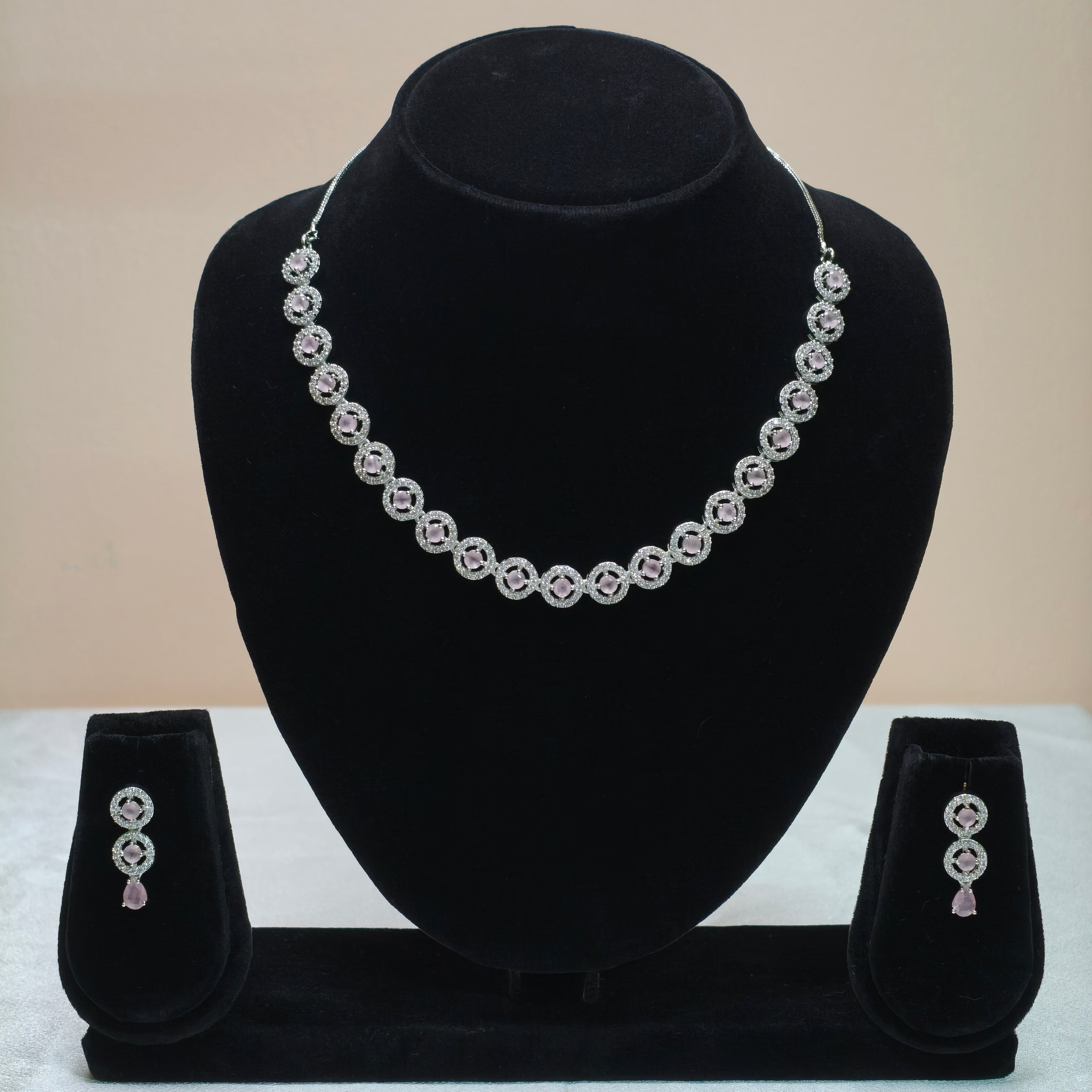 Mint Halo Circle Statement Necklace Set-DD10018