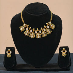 Daredove Kundan Leaf Motif Gold-Plated Necklace & Earrings Set – Ruby Enamel Bridal Jewellery