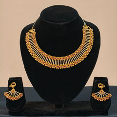 Daredove Gold-Plated Floral Fan Necklace & Earrings Set – Bridal Jewellery