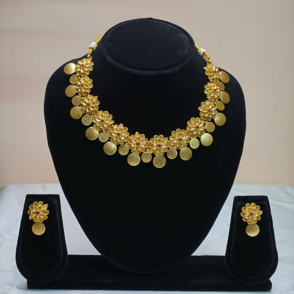 Classic Coin Drop Temple Necklace Set-DD10020