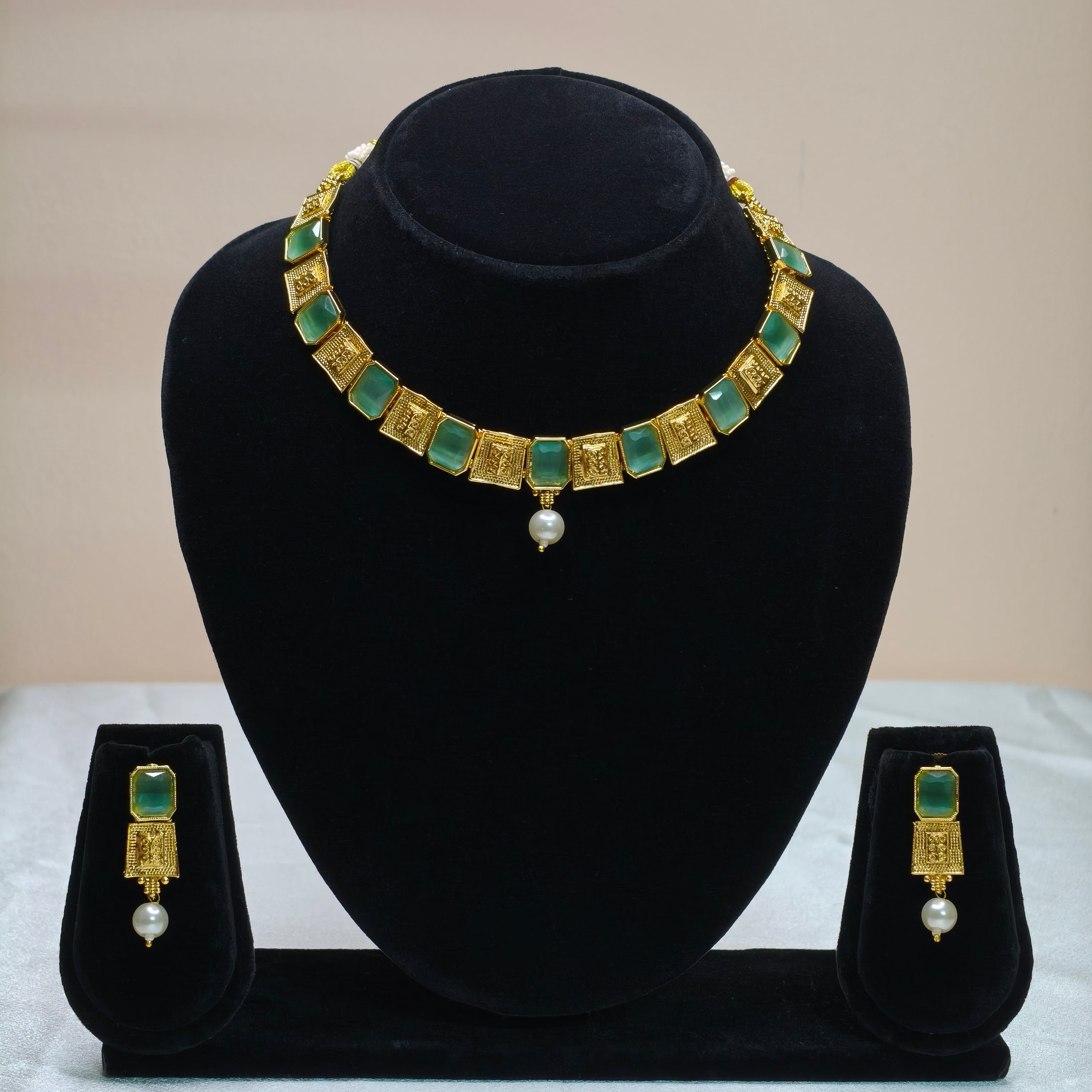 Coin Drop Temple Necklace Set-DD10024
