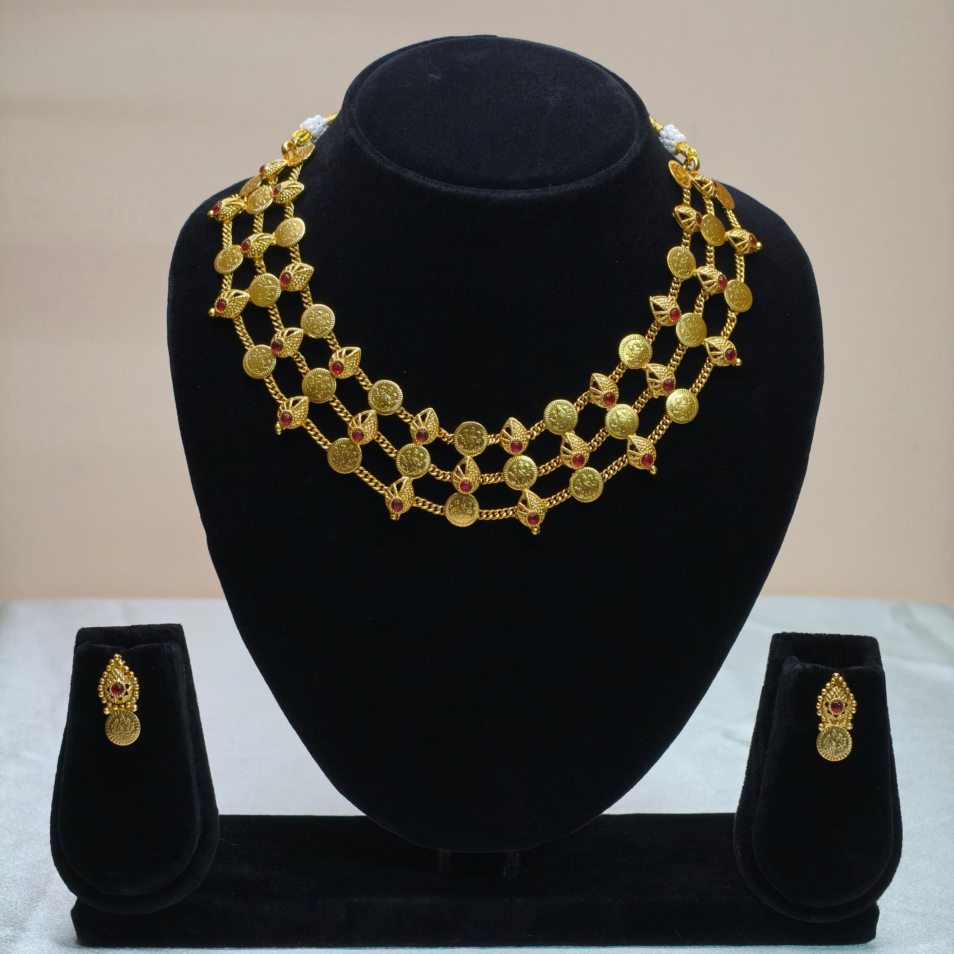 Leaf Pattern Temple Necklace Set-DD10026