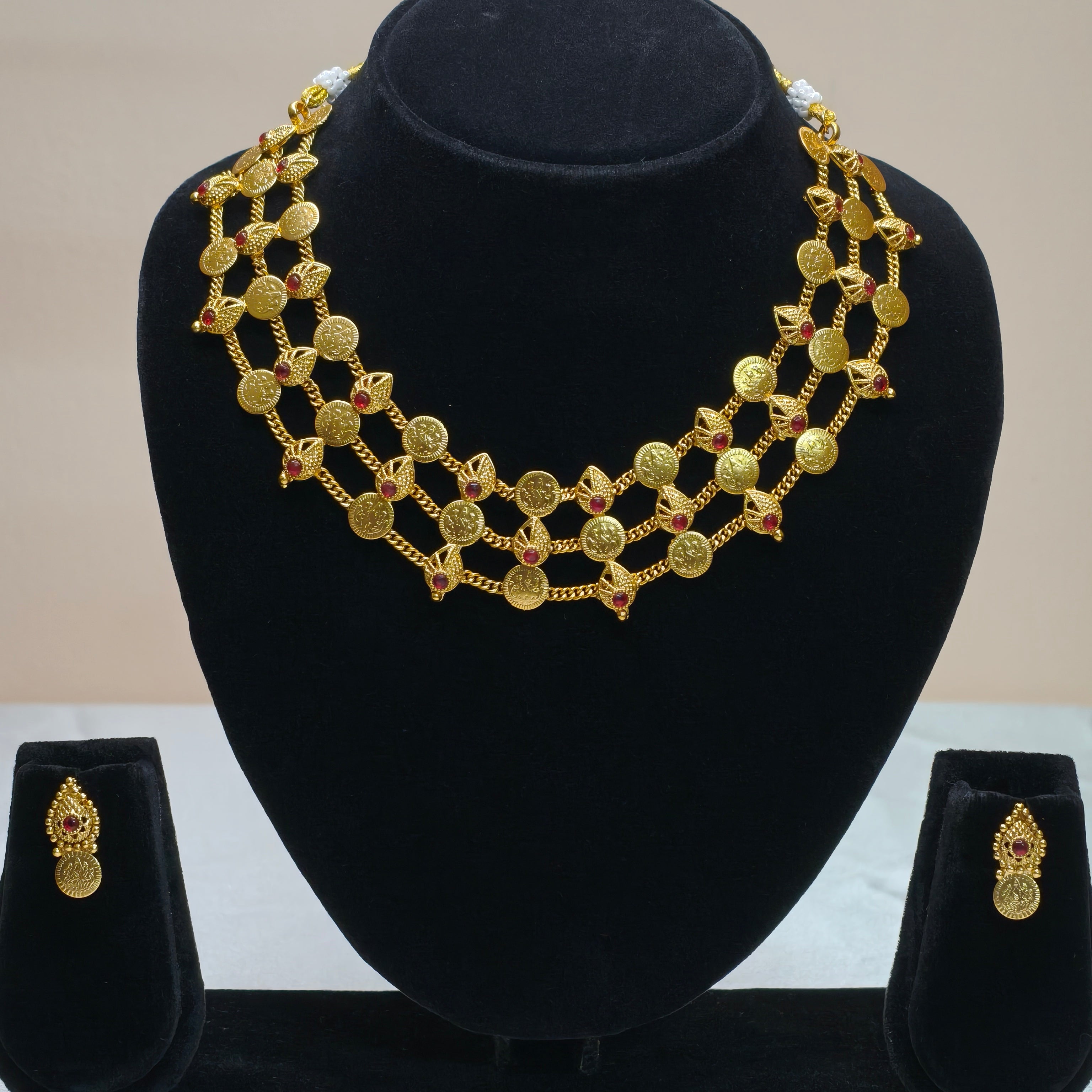 Leaf Pattern Temple Necklace Set-DD10026