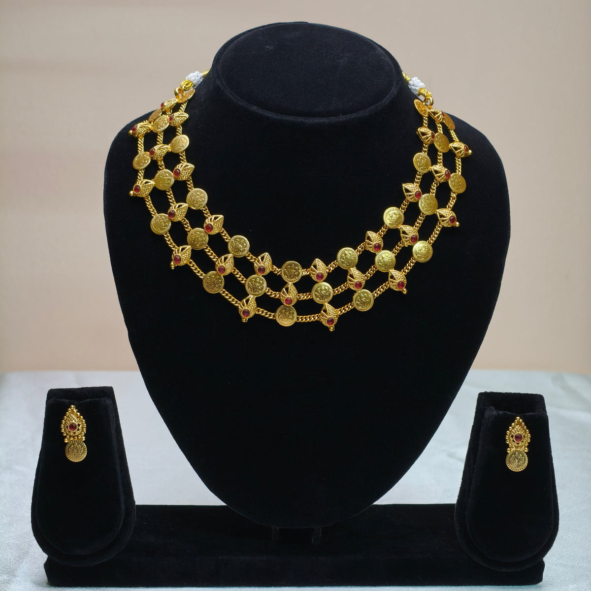Leaf Pattern Temple Necklace Set-DD10026