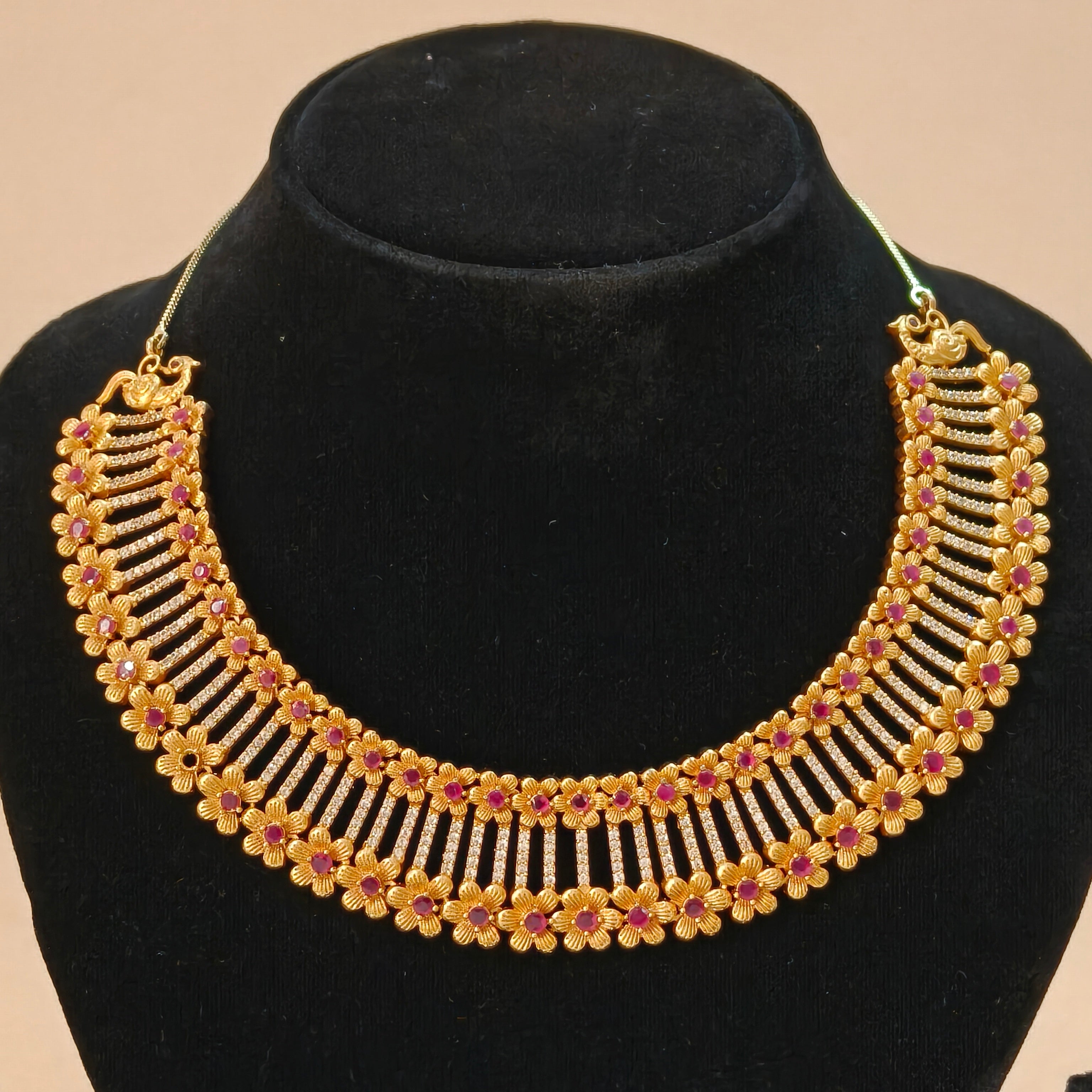 Daredove Gold-Plated Floral Fan Necklace & Earrings Set – Bridal Jewellery