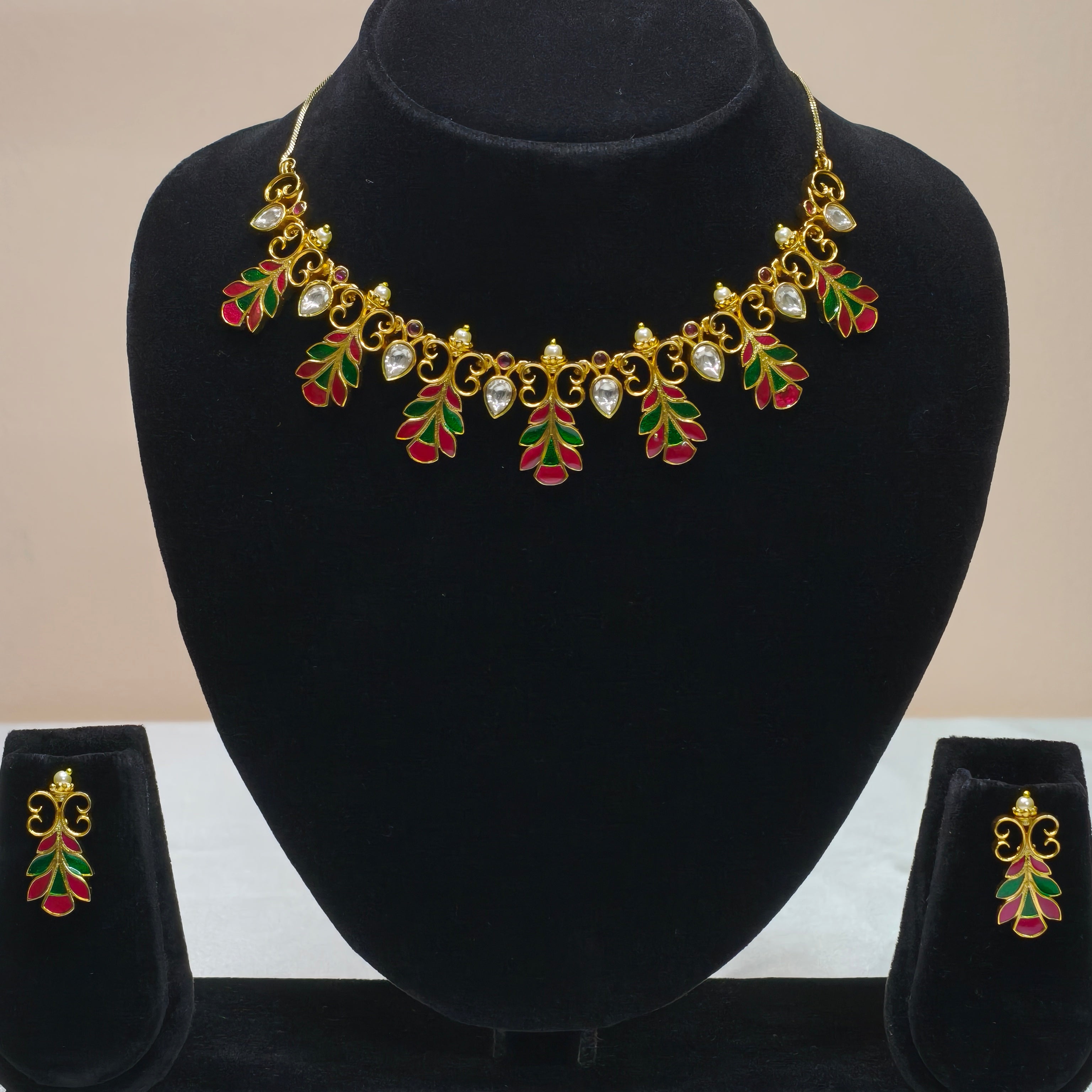 Leaf Motif Necklace Set-DD10043