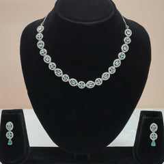 Aqua Oval Halo Necklace Set-DD10047