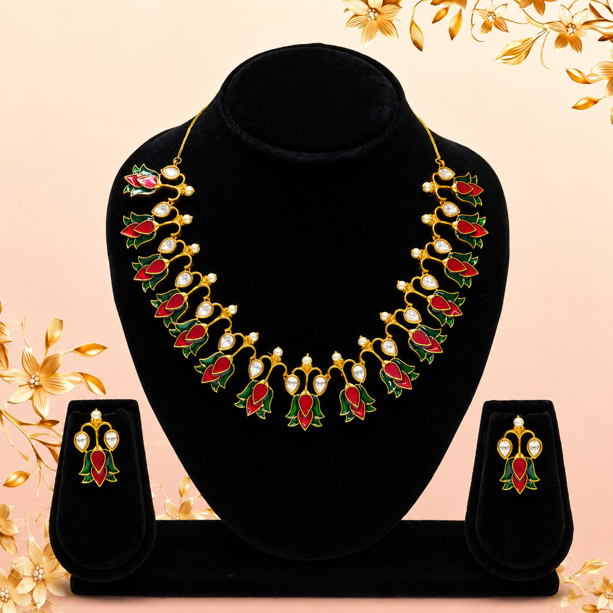 Dual-Tone Leaf Motif Necklace Set-DD10025