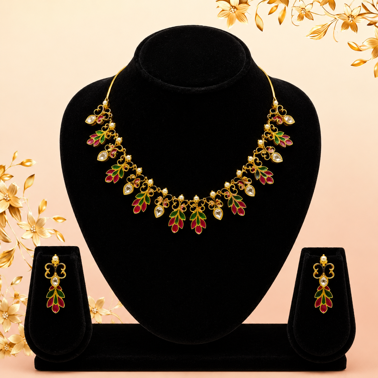 Leaf Motif Necklace Set-DD10043