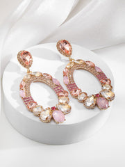 18K Gold-Plated Oval Pink & Champagne Crystal Studded Statement Dangle Earrings